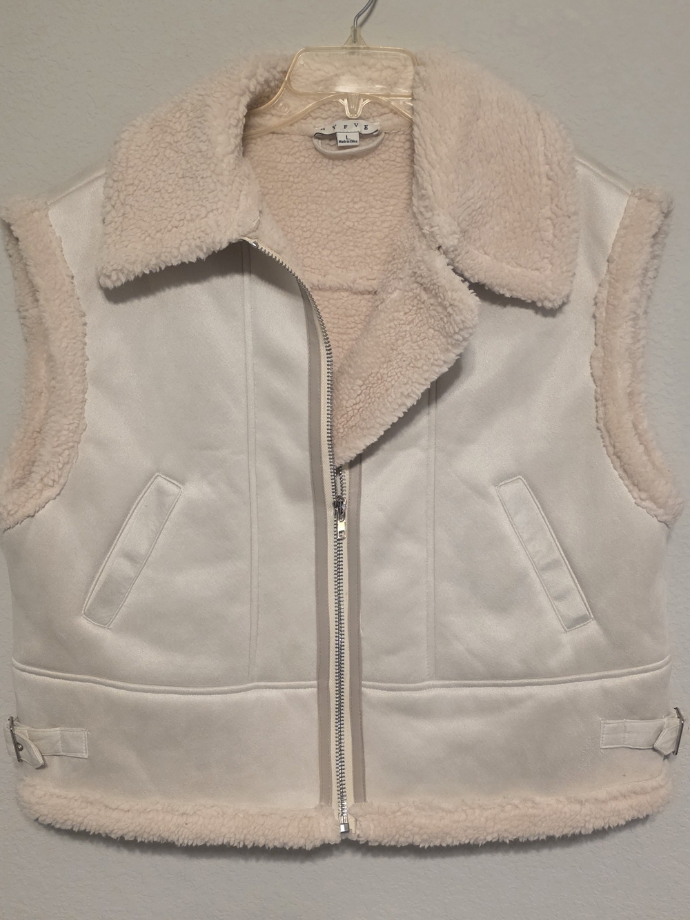 HYFVE Cream Faux Suede Sherpa-Lined Vest with Zip Front